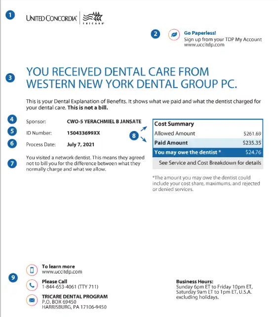 TRICARE Dental Program Explanation of Benefits - Page 1