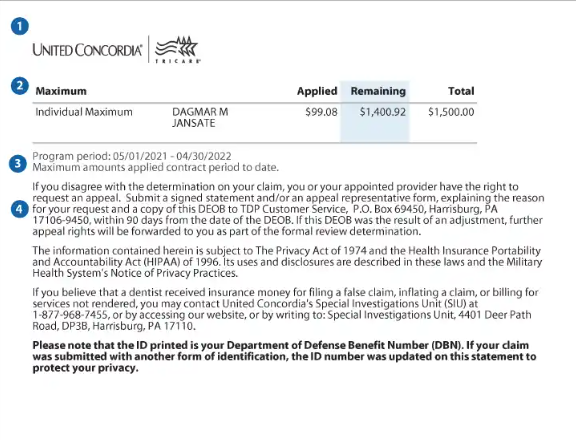TRICARE Dental Program Explanation of Benefits - Page 3